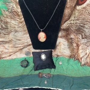 Vintage Cameo Pendant Necklace, other cameo pendant, perfume oil pendant, & S.S.